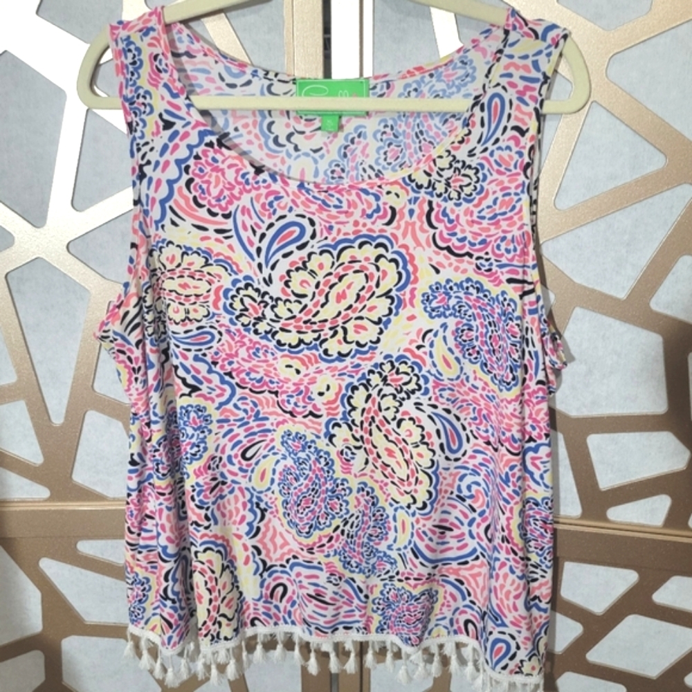 NWOT CAPPAGALLO Neon Tassel Paisley Tank Top